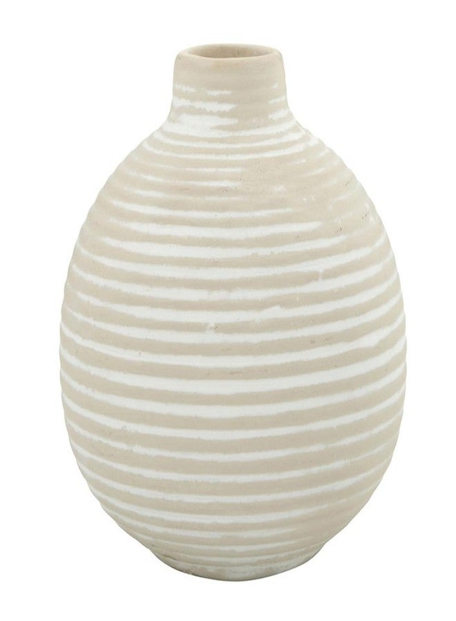 47th & Main Ceramic Vases for Flowers Modern Striped Droplet Small Vase for Home Décor, 2.75" Diameter x 3" Tall, White - Image 1